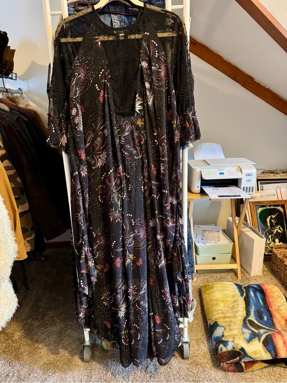 Free People Beaded Floral Maxi high low dress S Small